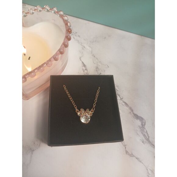 Minnie Park Icon Bow Necklace S925 Silver Rose Gold Plated Cubic Zirconia 19.68" - Picture 6 of 12